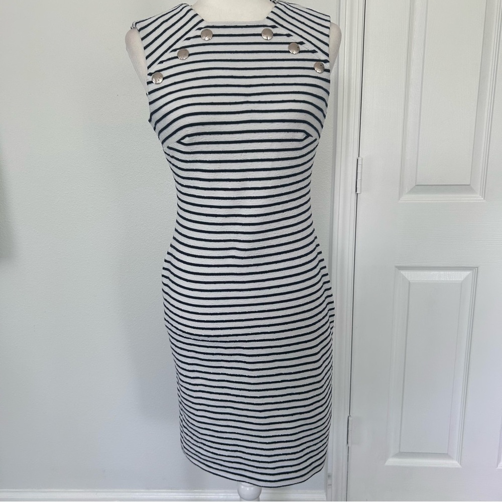 Tommy Hilfiger Navy and White Striped Midi Dress. Size 2
#0232